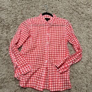 J Crew Boy Fit Button Down Long Sleeve Gingham Check Shirt Orange White 8